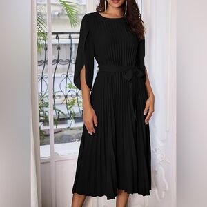 🆕GRACE KARIN High-Low Pleated Cocktail Party Swing Dress Flared Short Sleeve